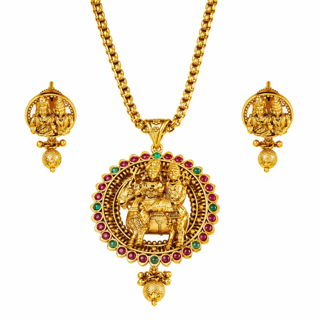 Divine Shiv Parvati Gold-Plated Pendant Set T-55