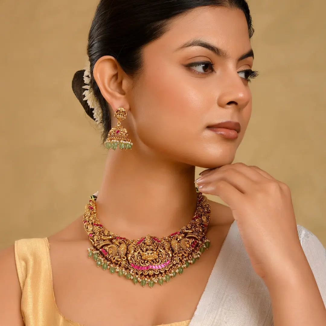 Heritage Temple Jewellery Bridal Combo Set | Laxmi Design Gold Look J-1240N