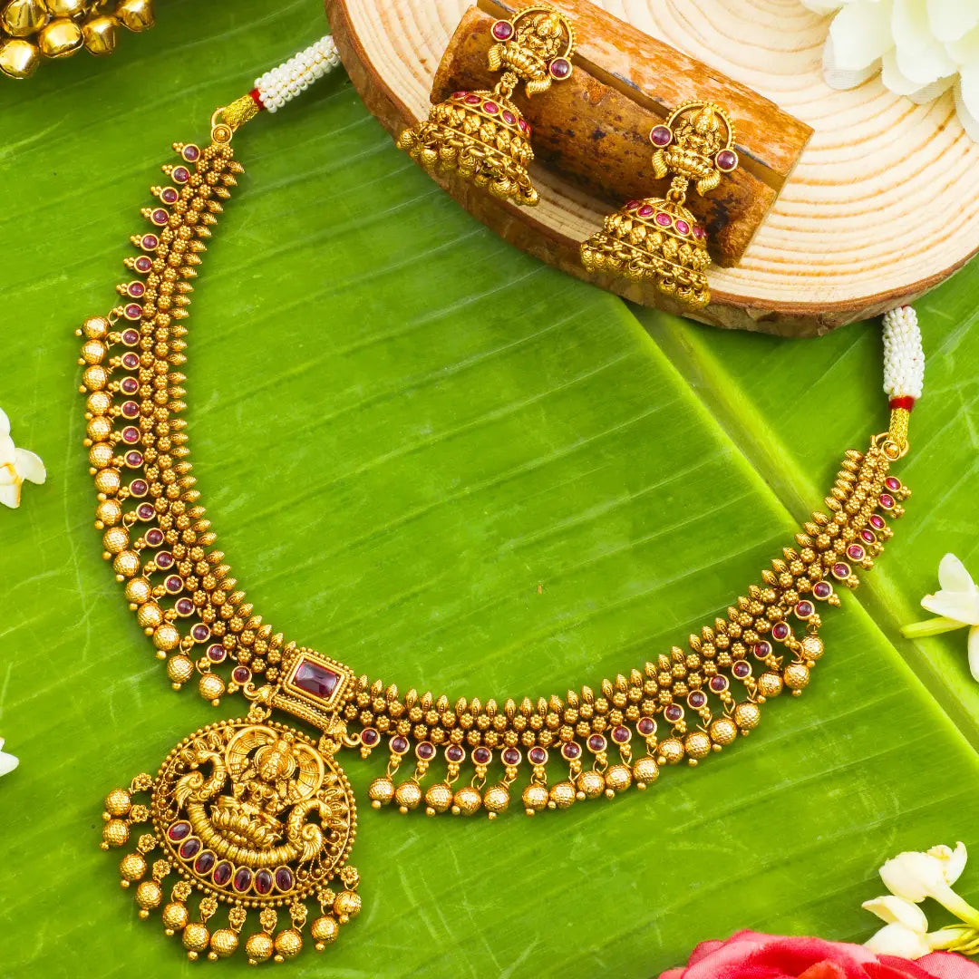 Nandini Kasu Temple Jewellery Short Necklace Set with Coin Design