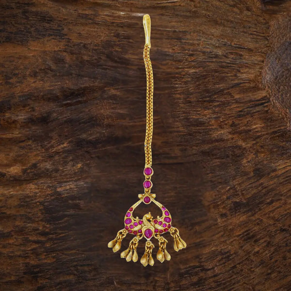 Antique Gold Plated Maang Tikka with Peacock Design