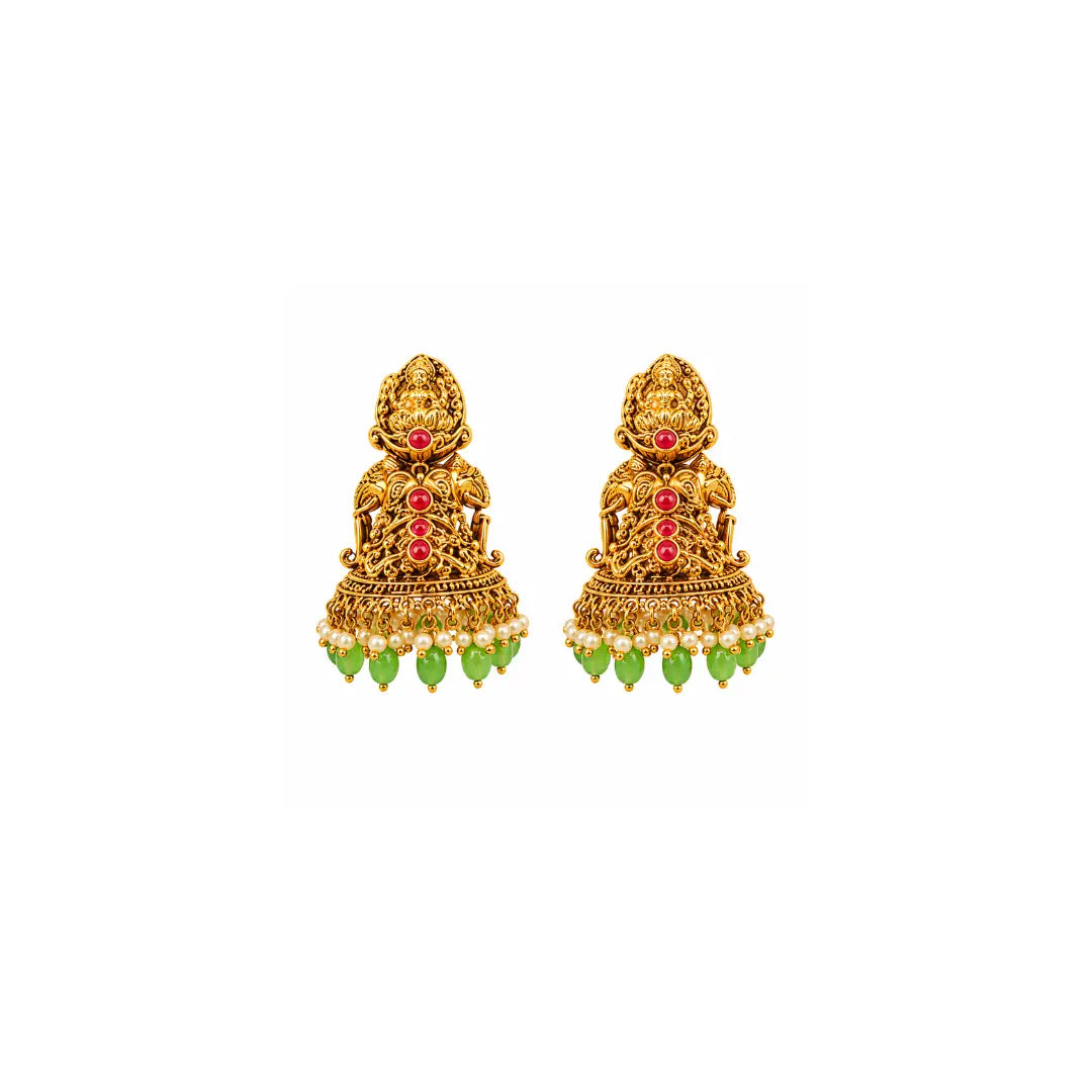 Swarna Navaratna Antique Mala Combo Necklace Set | Gold-Plated Temple J-1013N