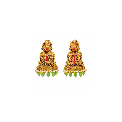 Swarna Navaratna Antique Mala Combo Necklace Set | Gold-Plated Temple J-1013N