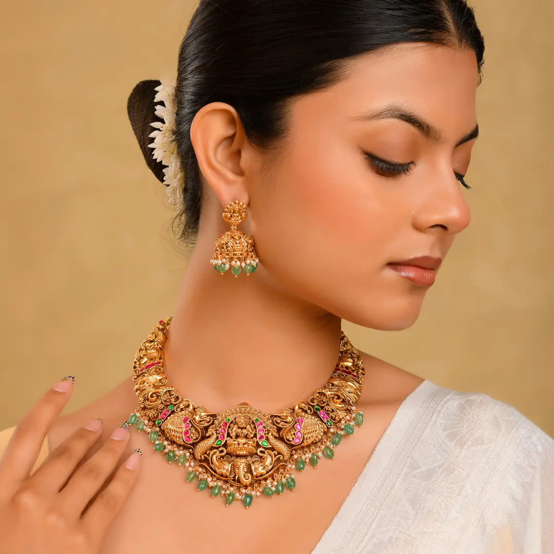 Bridal Temple Jewellery Combo Set with Laxmi Design | 1 Gram Gold J-1242N