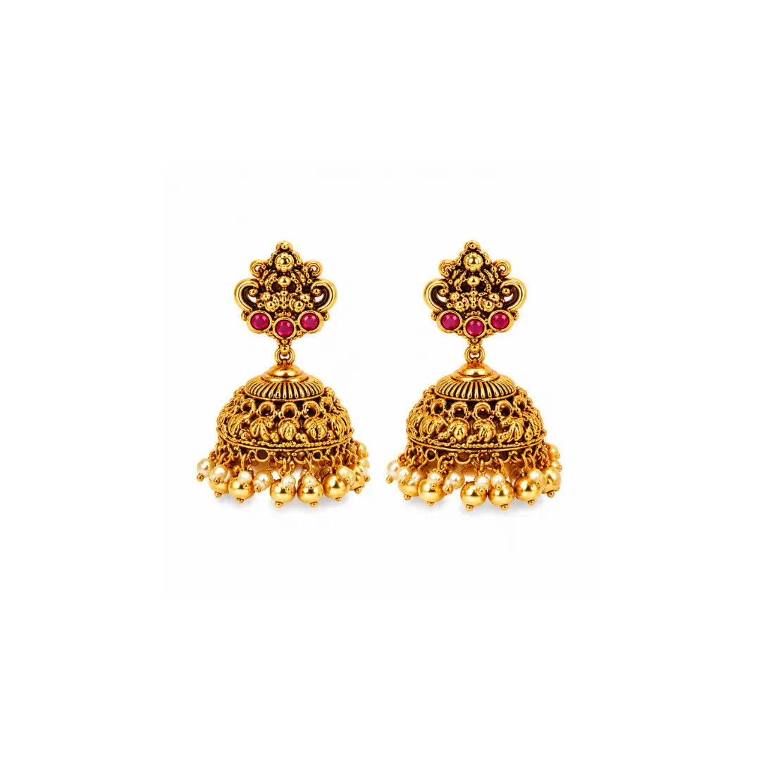 Muthu Kamalam Swarna Kanti Long Necklace Set | Gold-Plated Temple  J-1050
