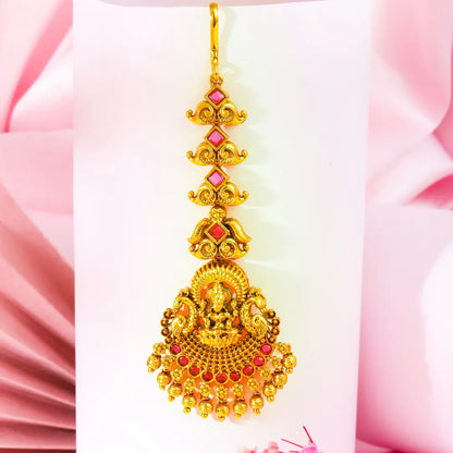 Lakshmi Temple Jewellery Maang Tikka with Ruby Stones