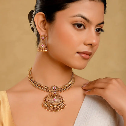 Mahalakshmi Kemp Combo Necklace Set | Gold-Plated Temple Jewellery  J-850N