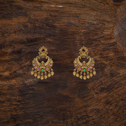 Heritage Temple Chandbali with Peacock Design & Multicolor Stones