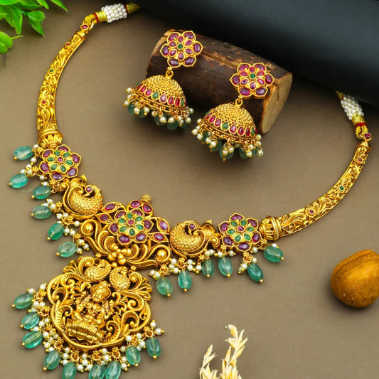 Gold Plated Lakshmi Temple Necklace Set  k-1070