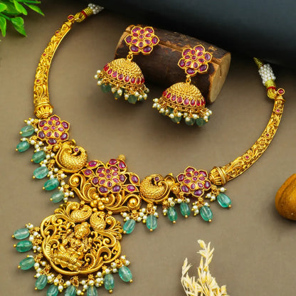 Gold Plated Lakshmi Temple Necklace Set  k-1070