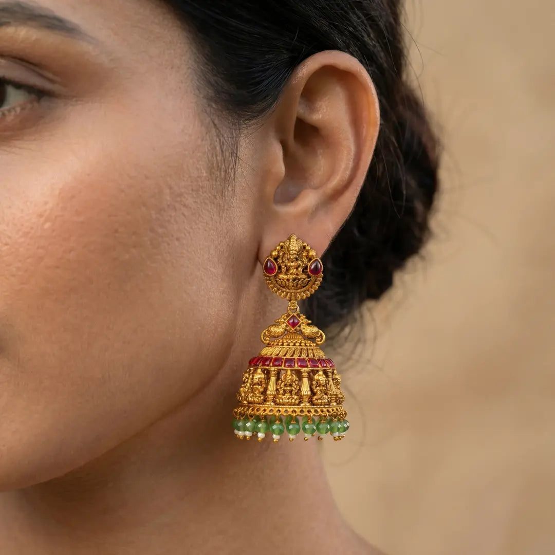 Devasthana Vilasa Jhumka | Gold-Plated Royal Temple Drop Earrings
