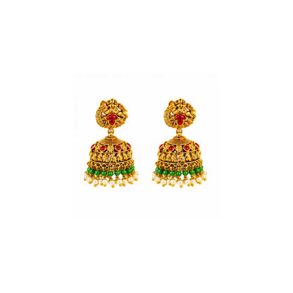 Antique Kamalam Manga Muthu Kanti Long Necklace Set | Gold-Plated Temple J-837