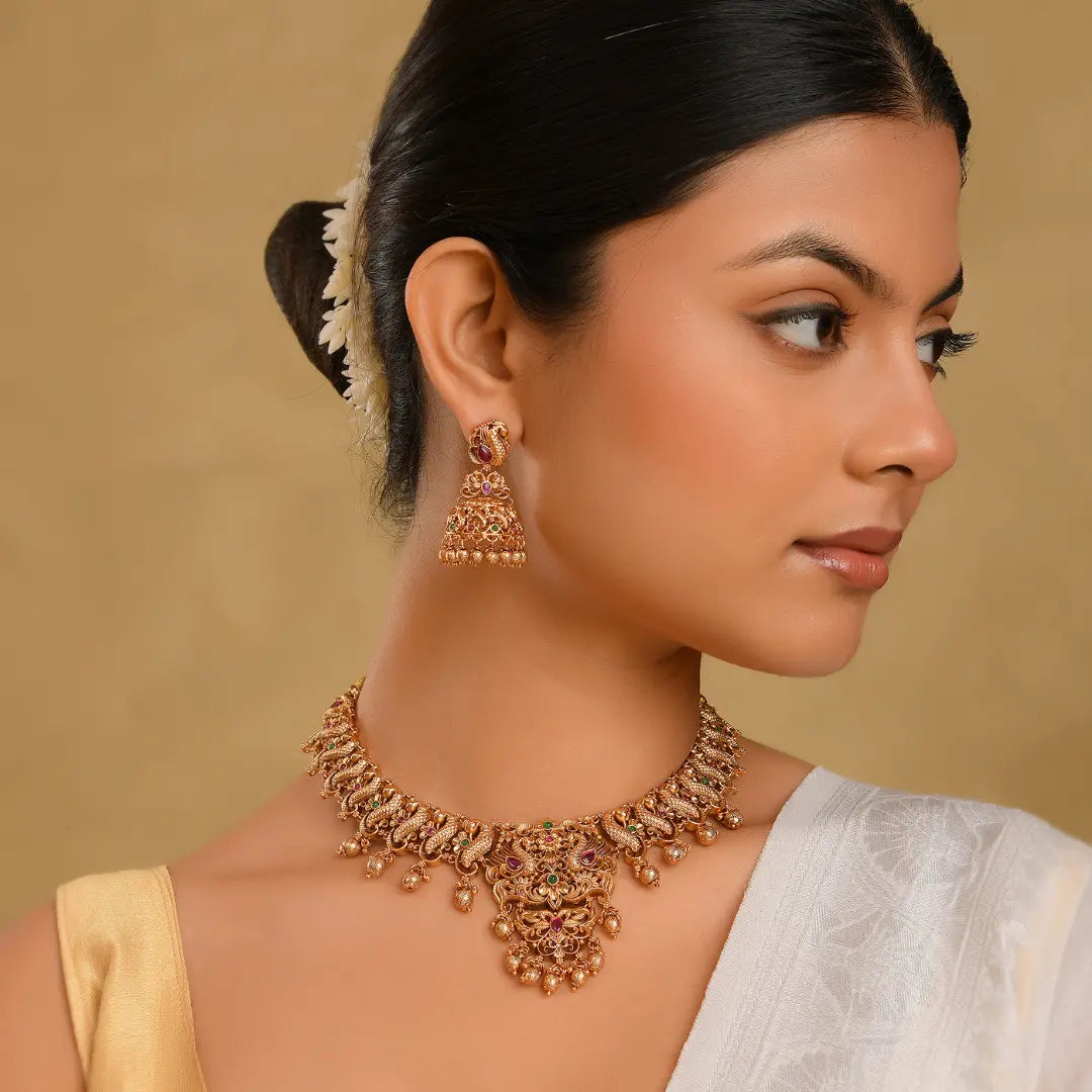 Peacock & Flower Short Necklace Set K-1239