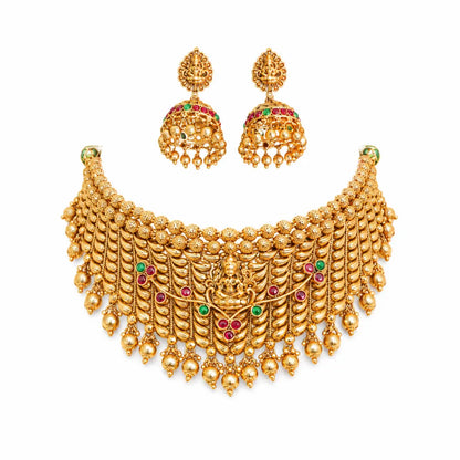 Antique Ruby-Green Peacock Temple Choker Set N-778