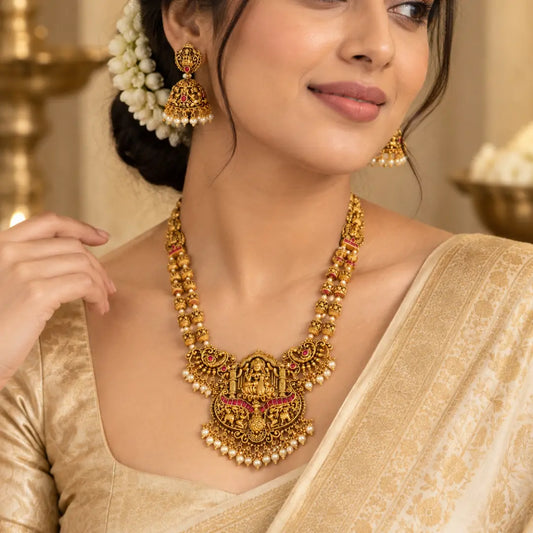 Panchamukhi Haram | Gold-Plated Five Face Temple Necklace Set J-969