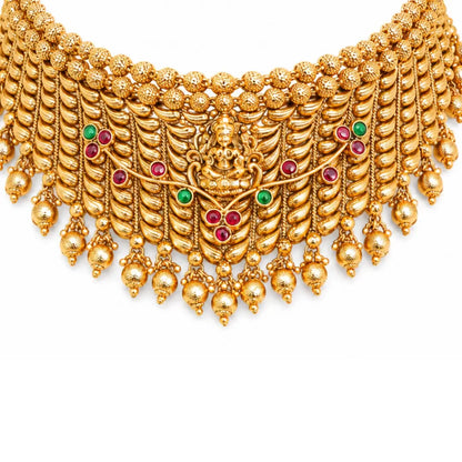 Antique Ruby-Green Peacock Temple Choker Set N-778