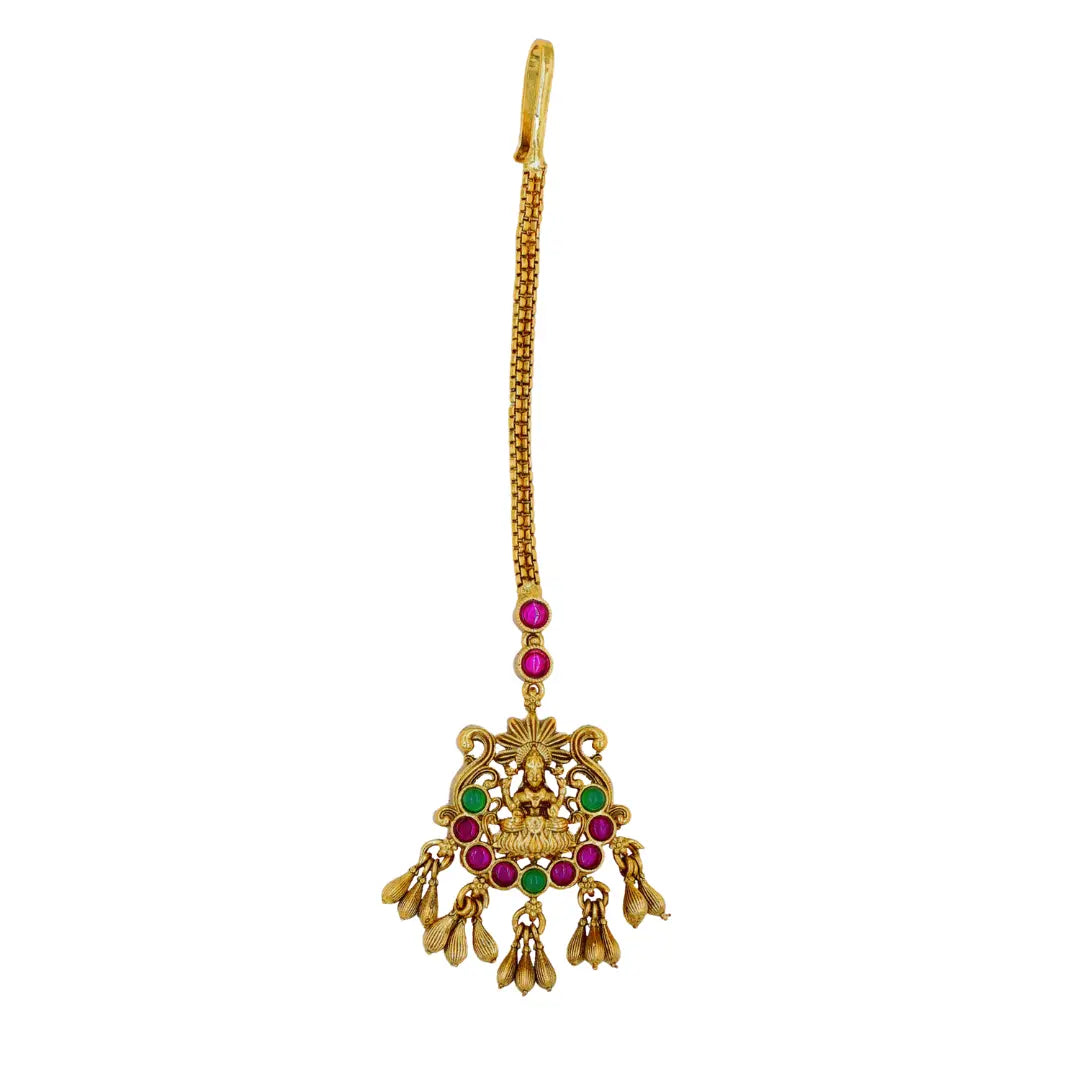 Antique Gold Plated Maang Tikka with Peacock Design