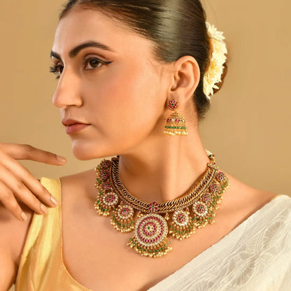 Kundan Lakshmi Temple Short Necklace Set K-1698