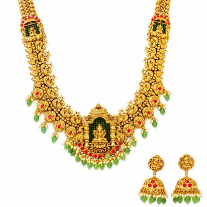 Devi Alankara Kantha Long Necklace Set | Gold-Plated Temple Jewellery J-1024