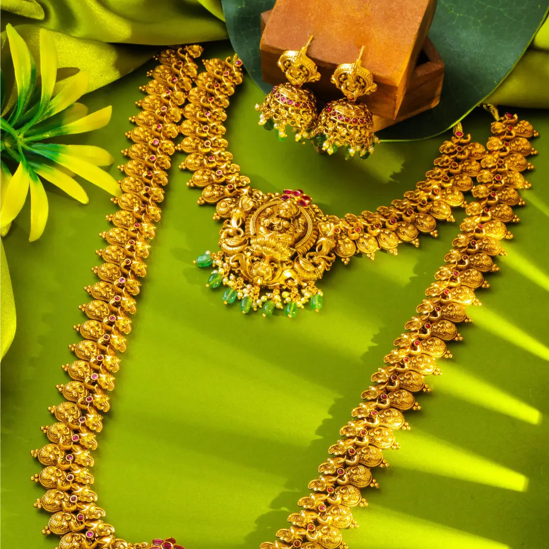 Thanjavur Temple Combo Necklace Set | 1 Gram Gold Plated STJ
