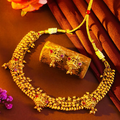 Lakshmi Temple Jewellery Short Necklace Set with Matching Jhumka Earrings