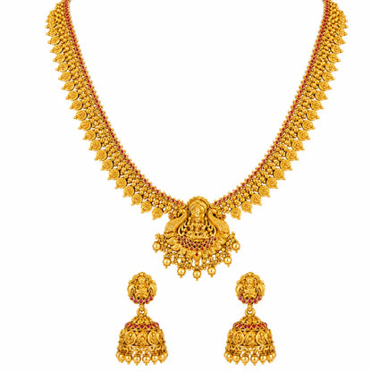 Navaratna Muthu Swarna Kanti Long Necklace Set | Gold-Plated Temple K-1894