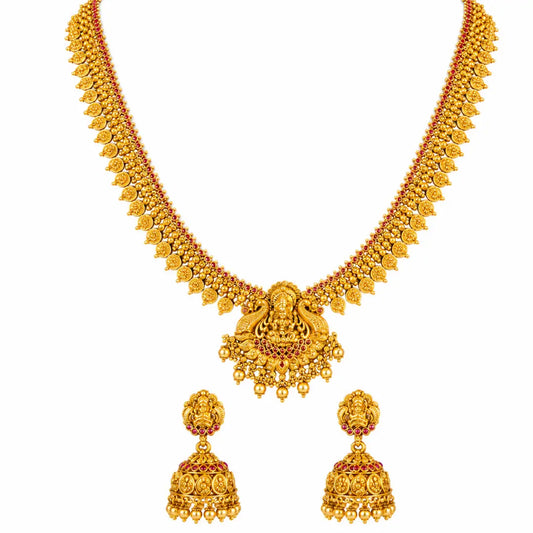 Navaratna Muthu Swarna Kanti Long Necklace Set | Gold-Plated Temple K-1894