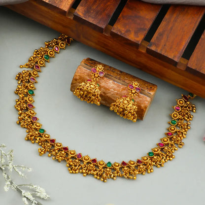 Heritage Gold Plated Ruby Temple Necklace Set