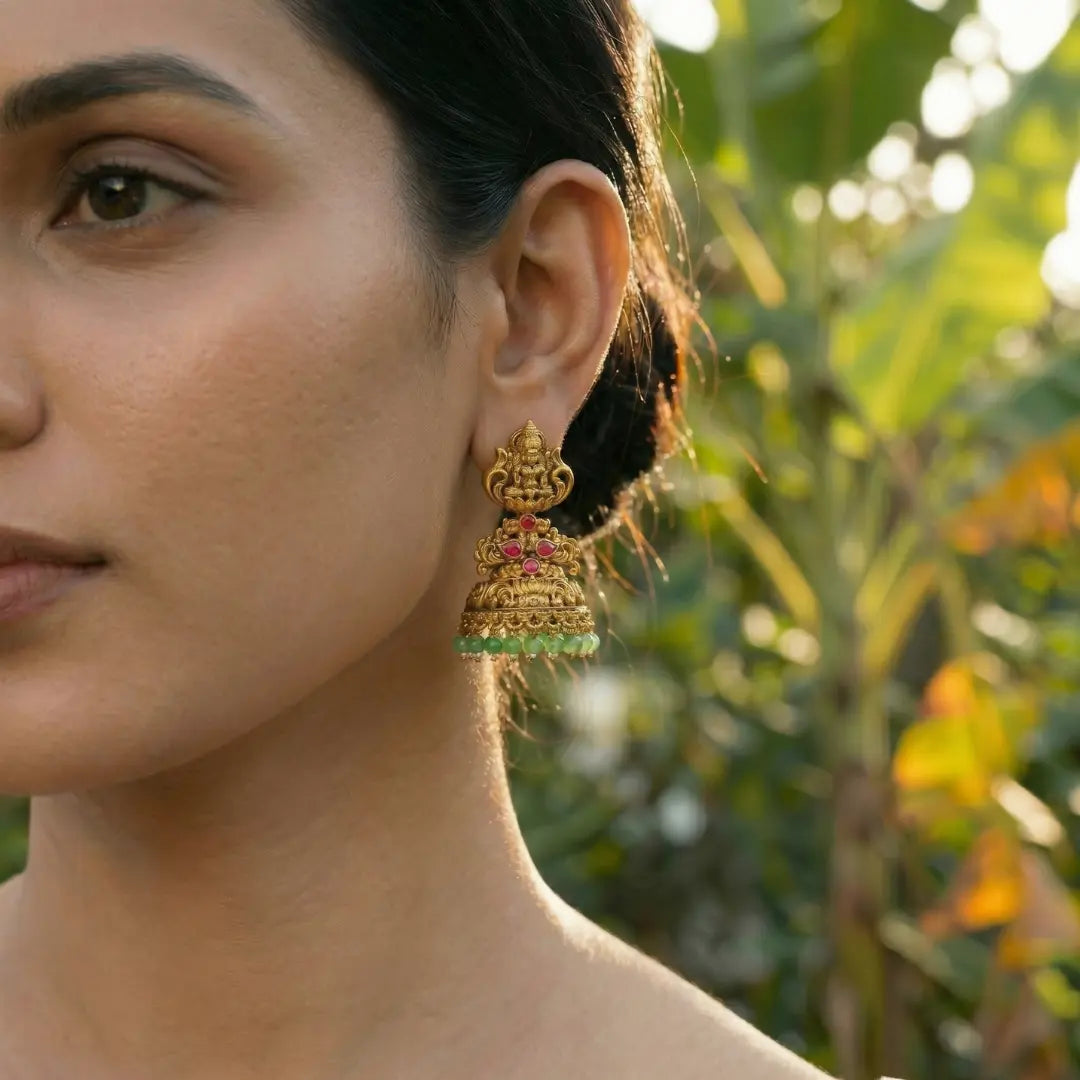 Surya Chakra Jhumka | Gold-Plated Sun Wheel Temple Earrings