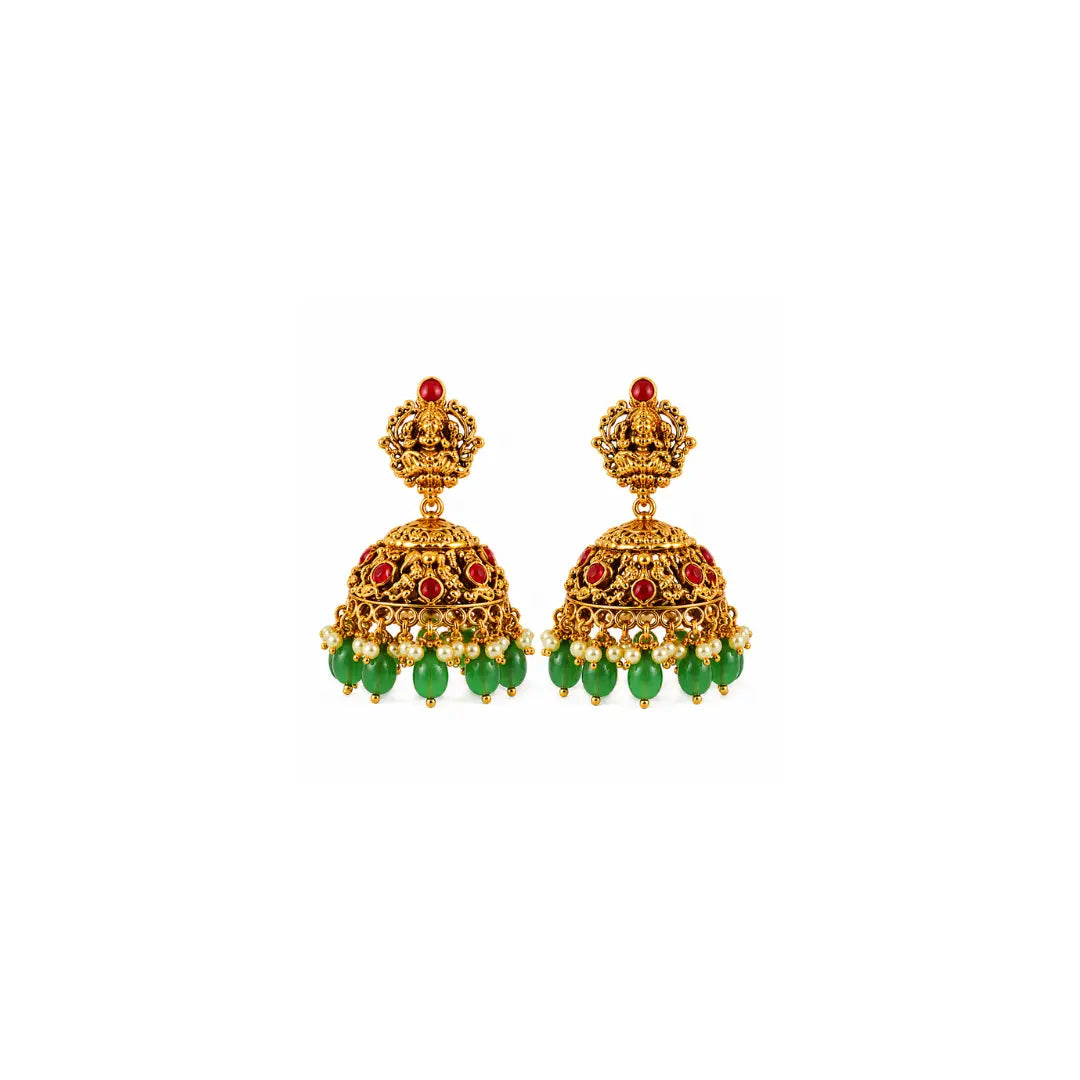 Swarna Kodi Navaratna Kanti Long Necklace Set | Gold-Plated Temple