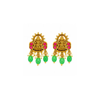 Lakshmi Temple Jewellery Bridal Choker Set with Emerald Bead Drops