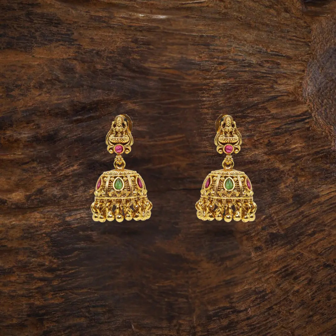 Handcrafted Temple Jhumka with Laxmi Carving V-633