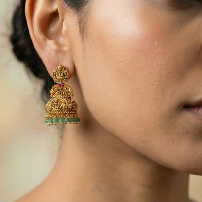 Padmasana Jhumka | Gold-Plated Lotus Temple Earrings for Women J-609