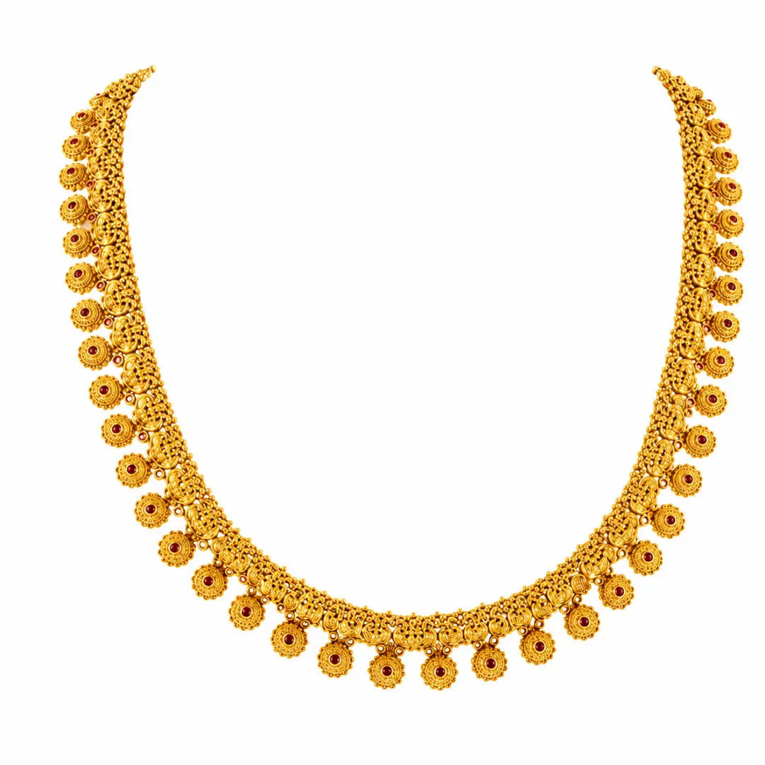 Swarna Manga Pachi Haar Long Necklace Set | Gold-Plated Temple Jewellery