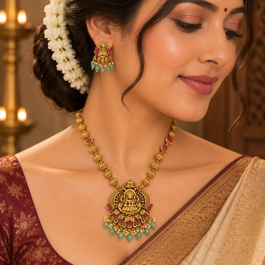 Soundarya Haram | Gold-Plated Divine Beauty Temple Necklace Set J-971