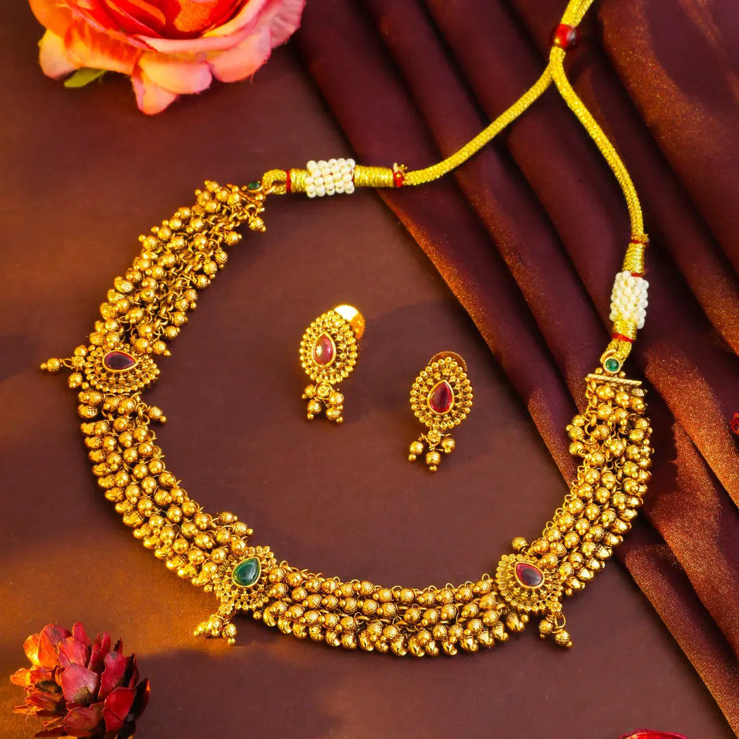 South Indian Gold Plated Temple Necklace Set 