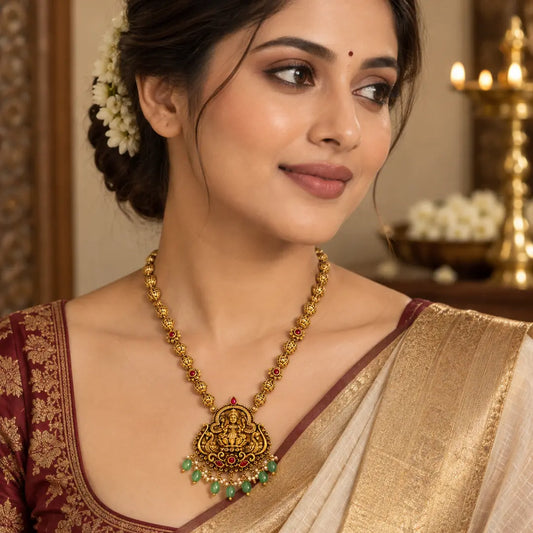 Padmavathi Haram | Gold-Plated Lotus Goddess Temple Necklace Set