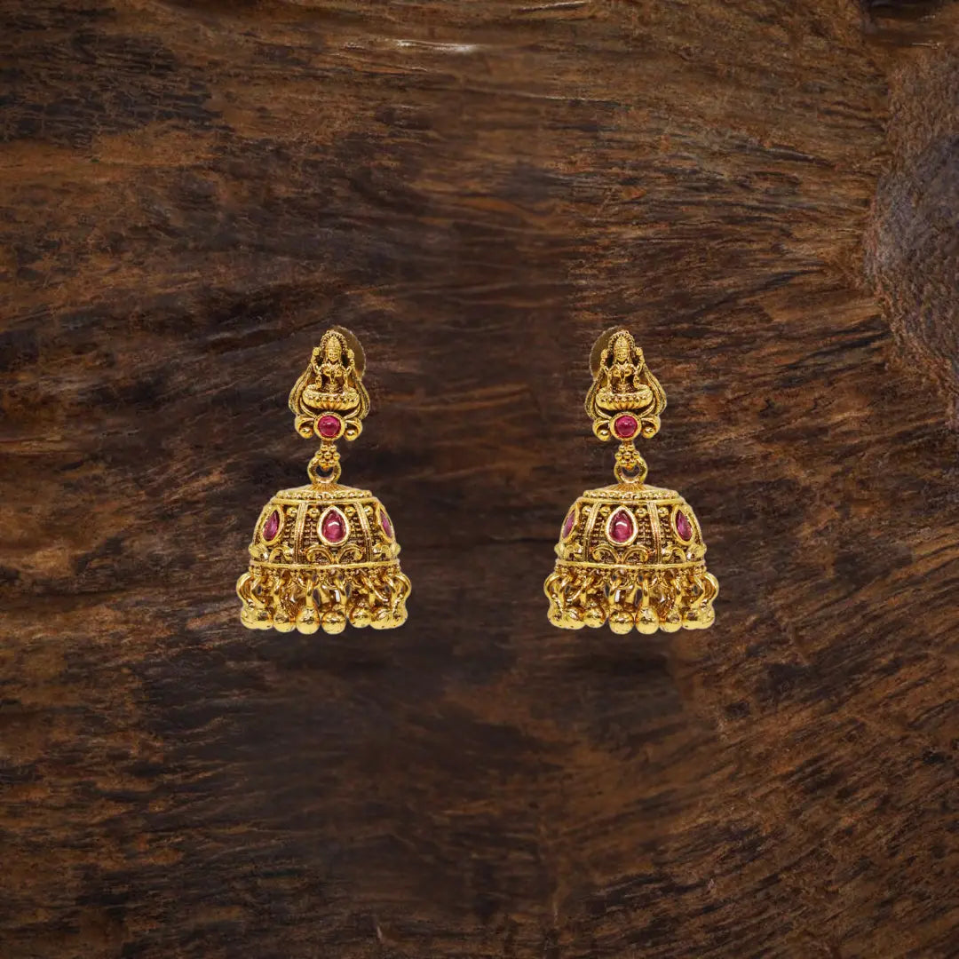 Handcrafted Temple Jhumka with Laxmi Carving V-633