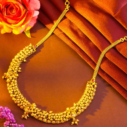 Antique Gold Temple Jewellery Short Necklace Set for Bridal Wear