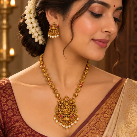 Karpagavalli Haram | Gold-Plated Wish Tree Goddess Temple Necklace J-967