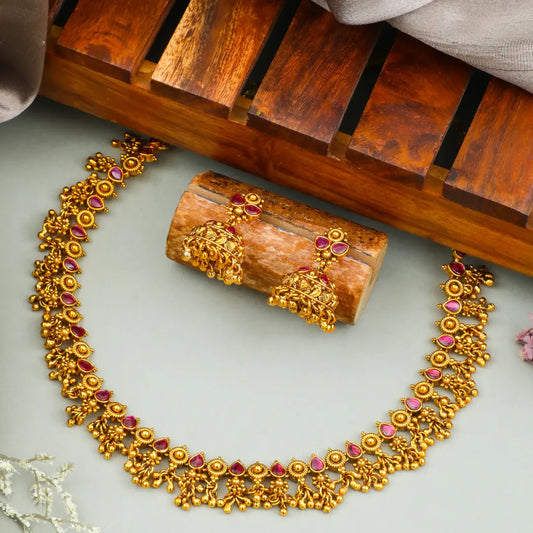 Heritage Gold Plated Ruby Temple Necklace Set