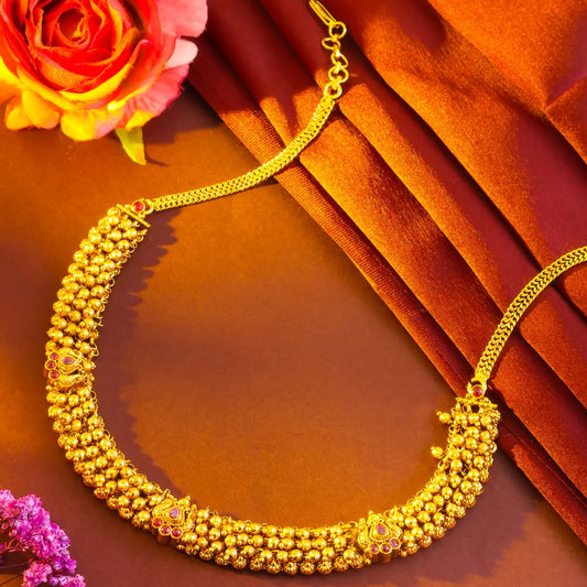 Classic Temple Jewellery Short Necklace Set for South Indian Bridal Wear