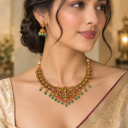 Lakshmi Kemp Temple Jewellery Short Necklace Set K-1190