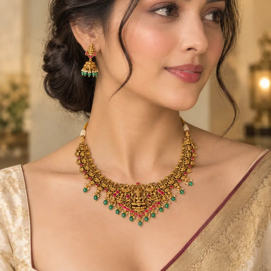 Lakshmi Kemp Temple Jewellery Short Necklace Set K-1190
