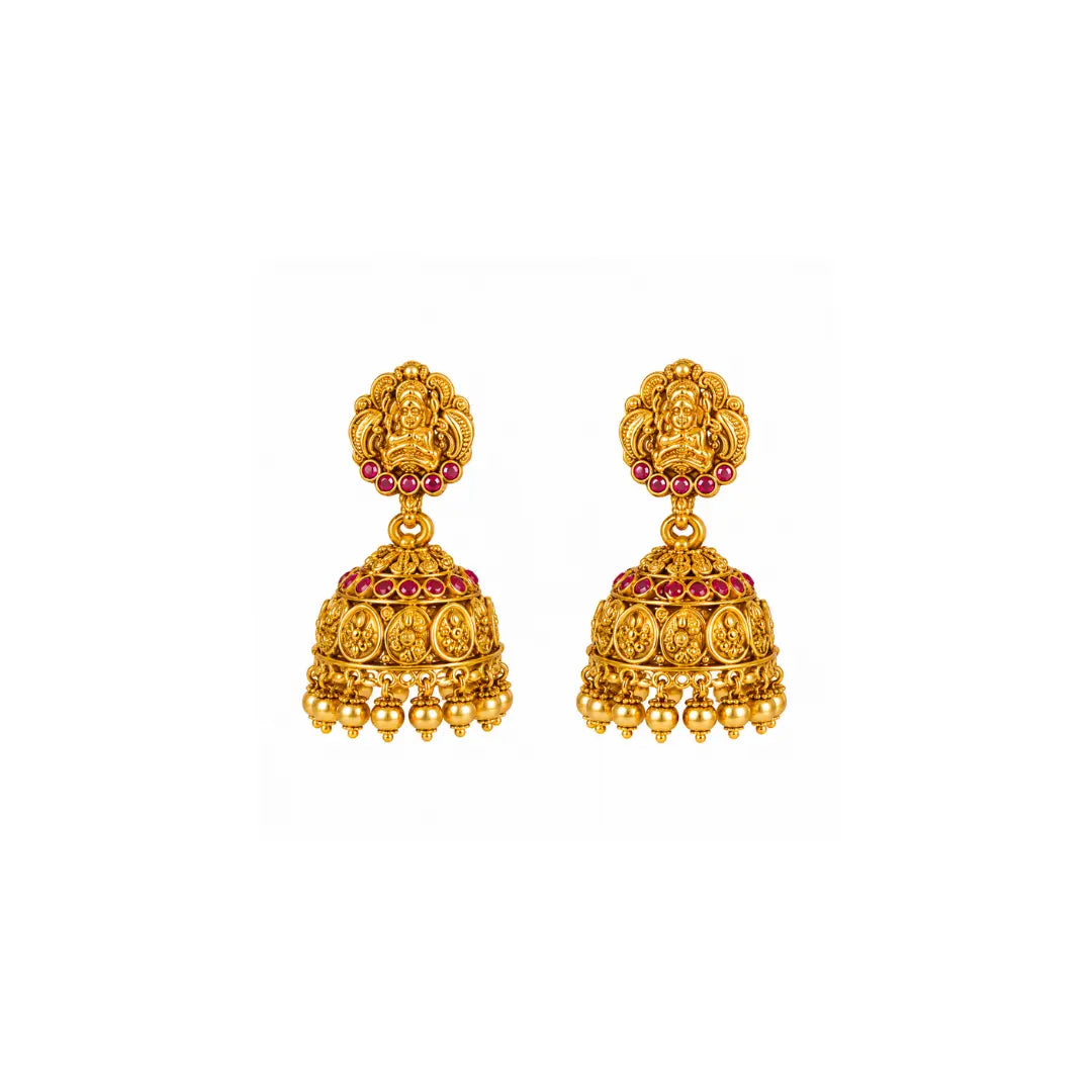 Navaratna Muthu Swarna Kanti Long Necklace Set | Gold-Plated Temple K-1894