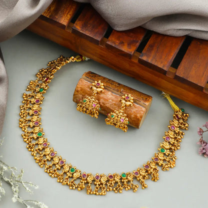 Antique Temple Combo Necklace Set with Red & Green Stones