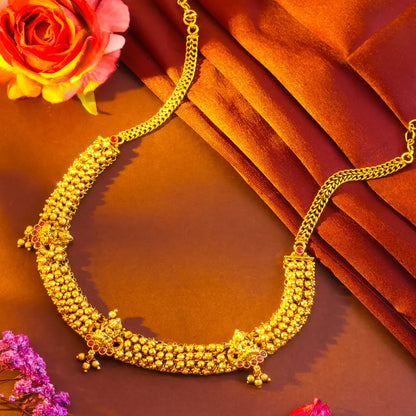 Traditional Temple Jewellery Short Necklace Set for Bridal Saree Looks