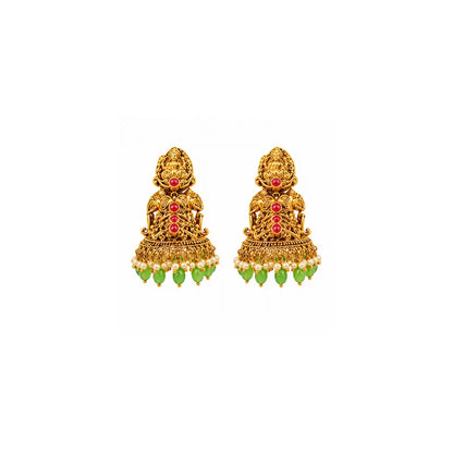 Kamalam Swarna Navaratna Kanti Long Necklace Set | Gold-Plated Temple J-1014