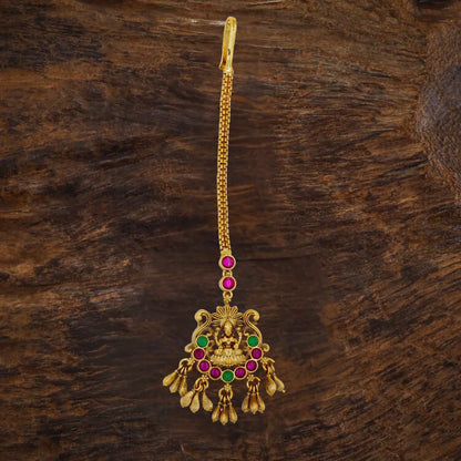 Antique Gold Plated Maang Tikka with Peacock Design