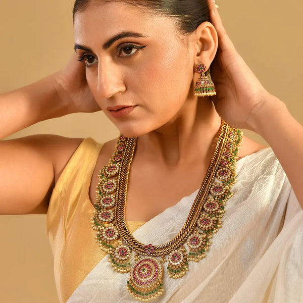 Lakshmi Kundan Temple Jewellery Combo Set