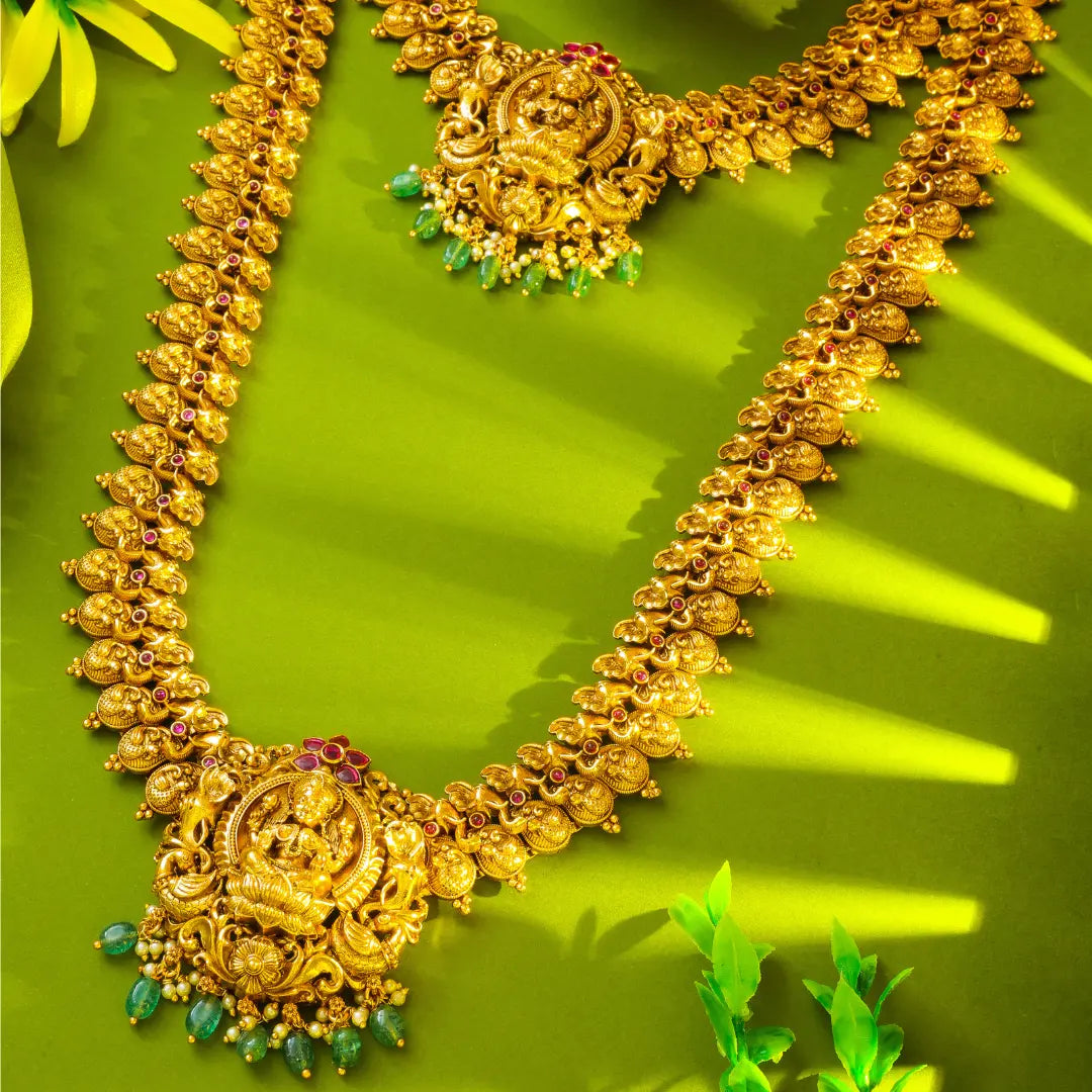 Gold Plated Temple Combo Necklace Set K-2032N 
